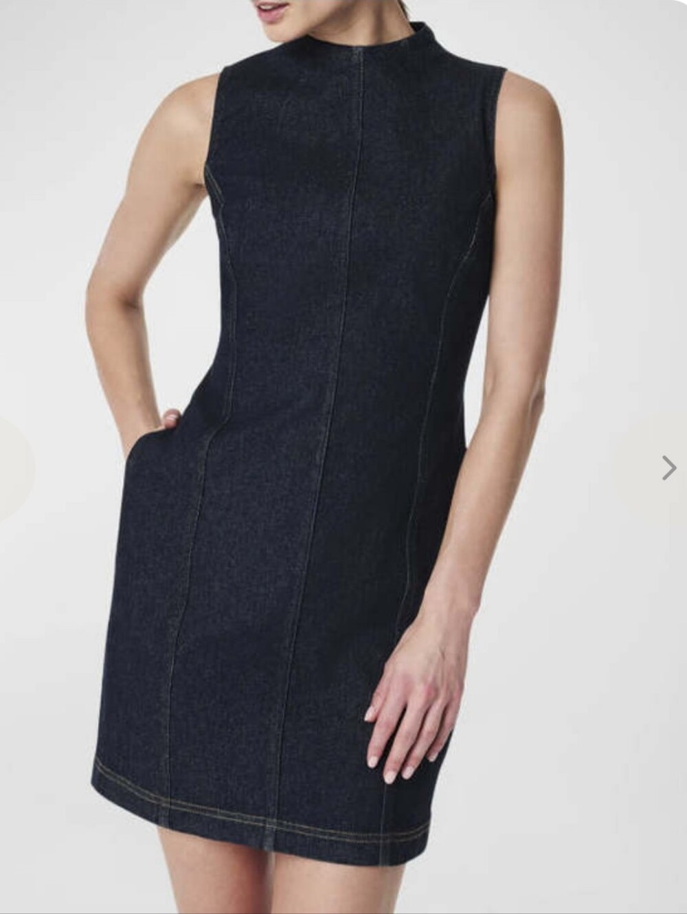 Sleeveless Seamed Denim Mini Dress
